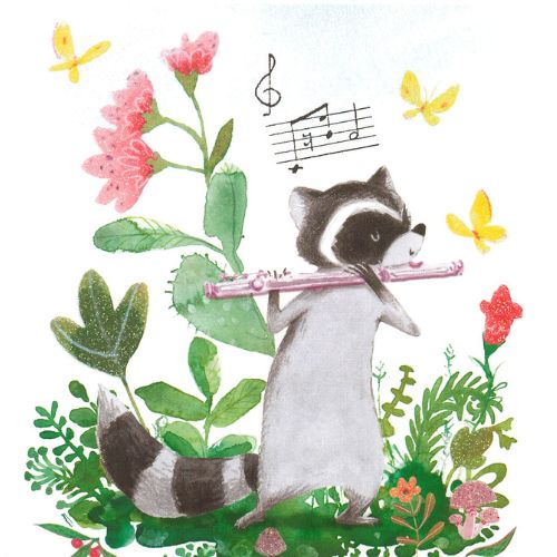 Glückwunschkarte Waschbär mit Flöte