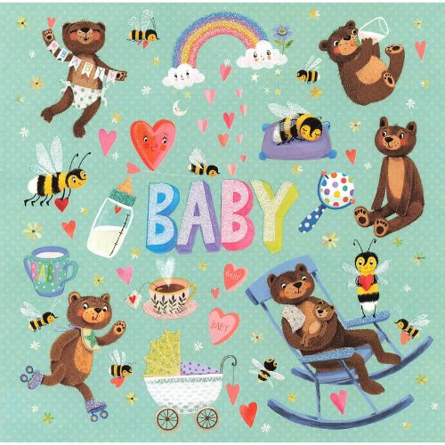Glückwunschkarte Baby (Bären und Bienen)